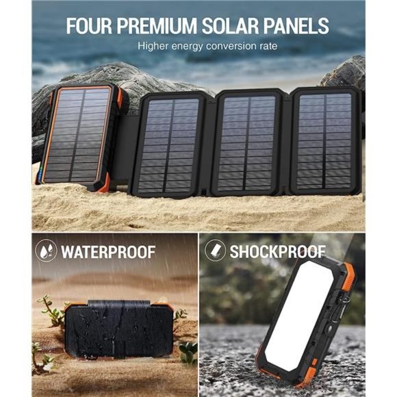 Solar Charger Power Bank, PD 18W QC3.0 Fast Charging 20000mAh Solar Powered - Picture 5 of 6